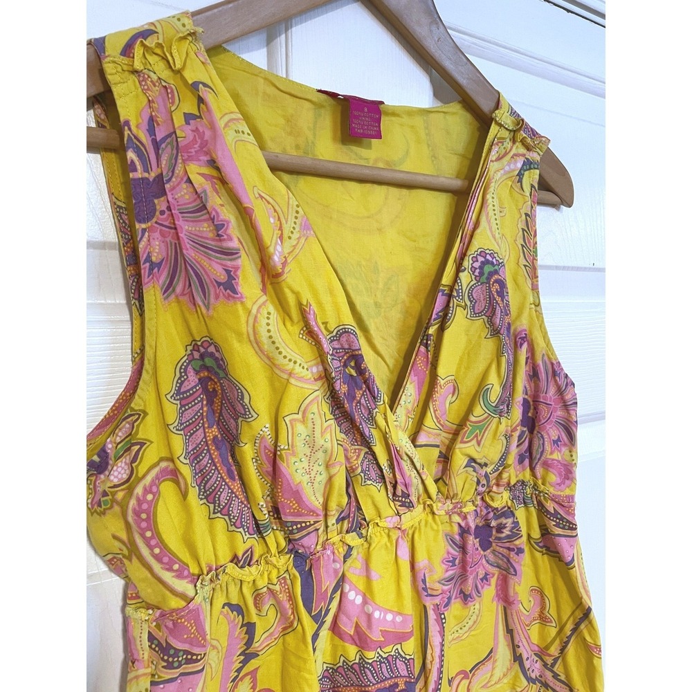 Sunny Leigh Cotton‎ Yellow Pink Paisley Tank Dress Colorful Bright M 8 Casual